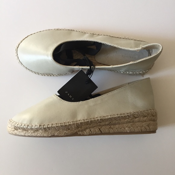 NWT Zara Leather Lace-Up Espadrilles - Picture 4 of 8